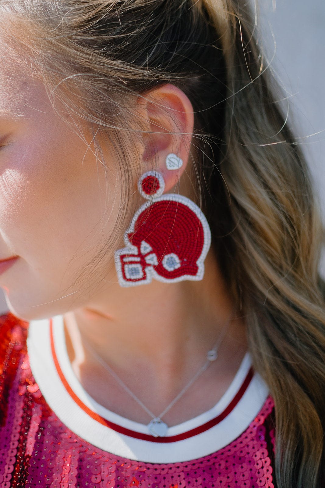 Maroon & Grey Beaded Helmet Earring