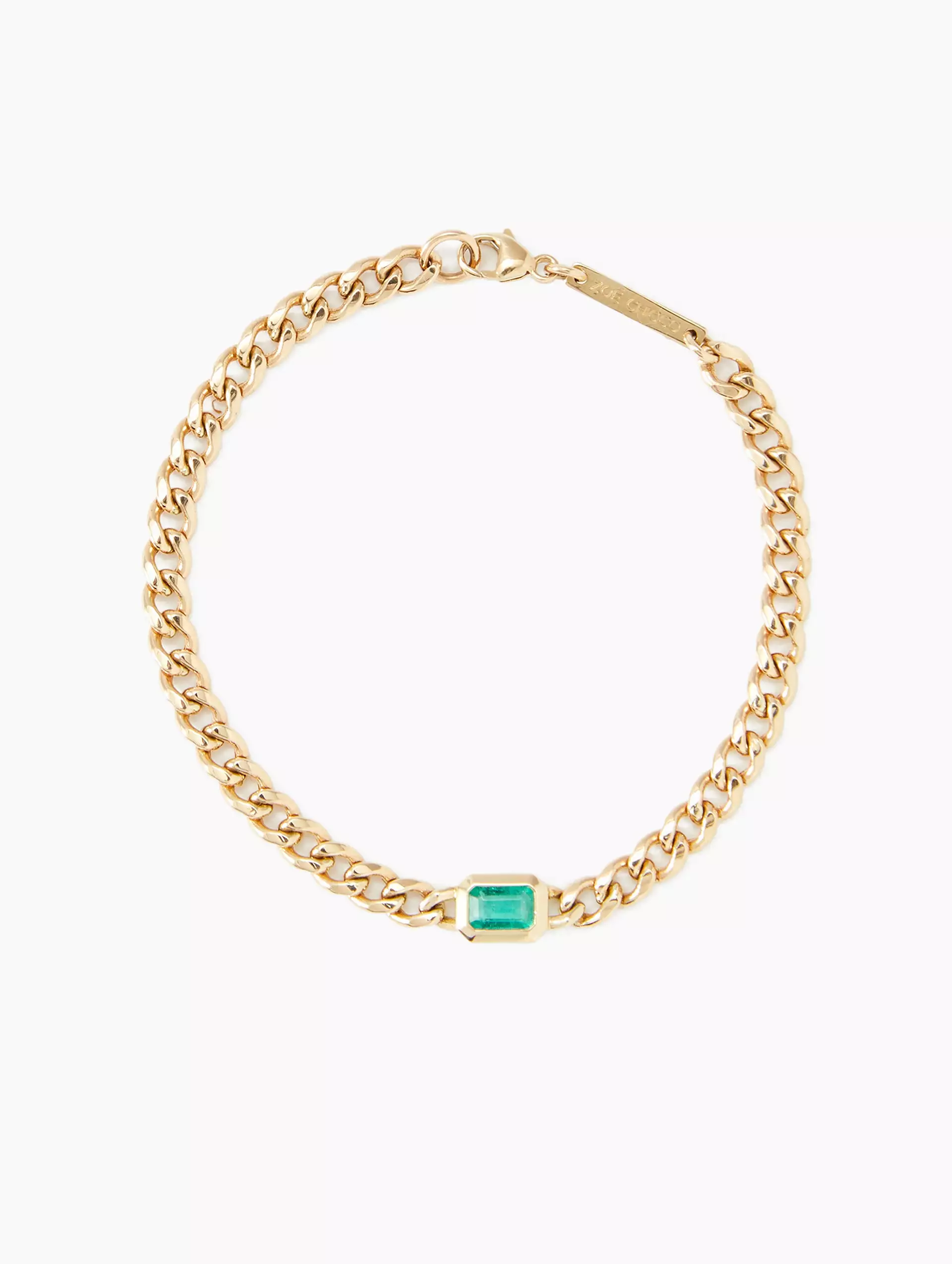 Medium Curb Chain Emerald Bezel Bracelet