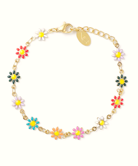 Multicolor Daisy Bracelet - Gold