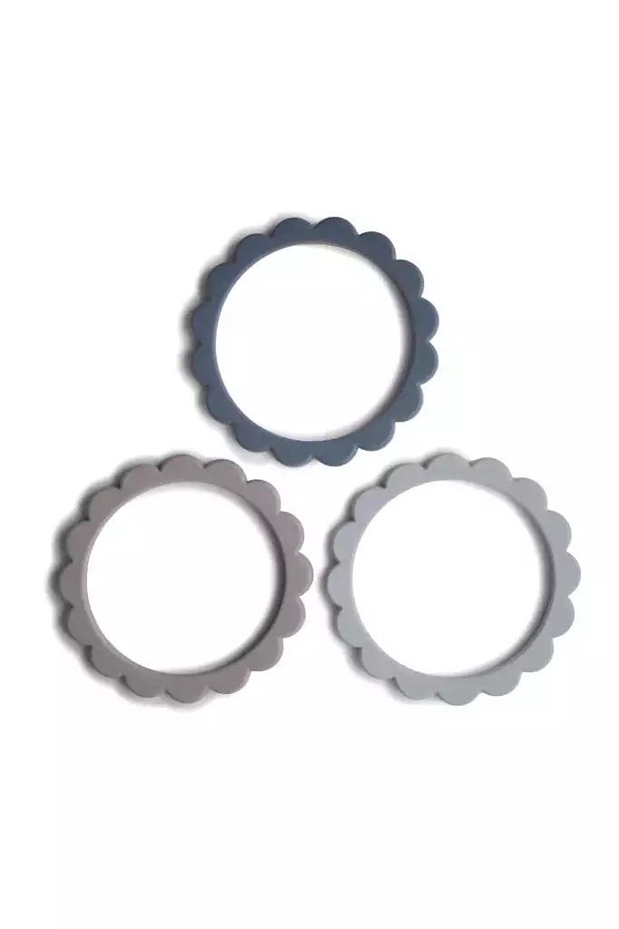 Mushie - Flower Bracelet 3/pack - Dove Gray/steel/stone