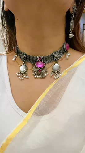 Payal , Purple Shade Oxidised silver High quality choker with earrings -MUSKAN001PC