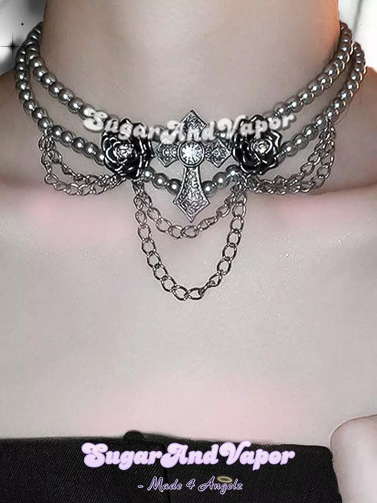 Persephone Cross Rose Layered Choker