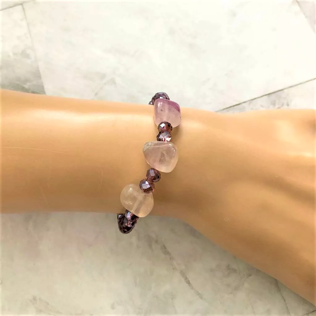 Rainow Fluorite Stones and Purple Crystal Bracelet