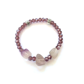 Rainow Fluorite Stones and Purple Crystal Bracelet