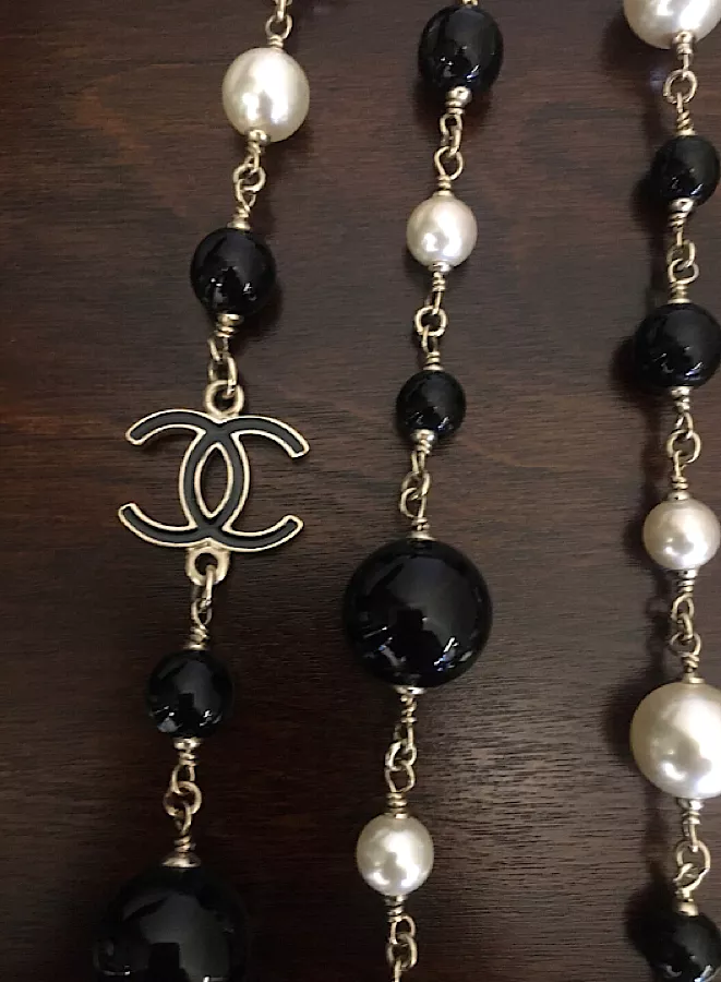 RARE Chanel 100th Anniversary 2010 Cruise 10C Black White Gold Pearl Coco Figure Sautoir 3 Strand Long Necklace