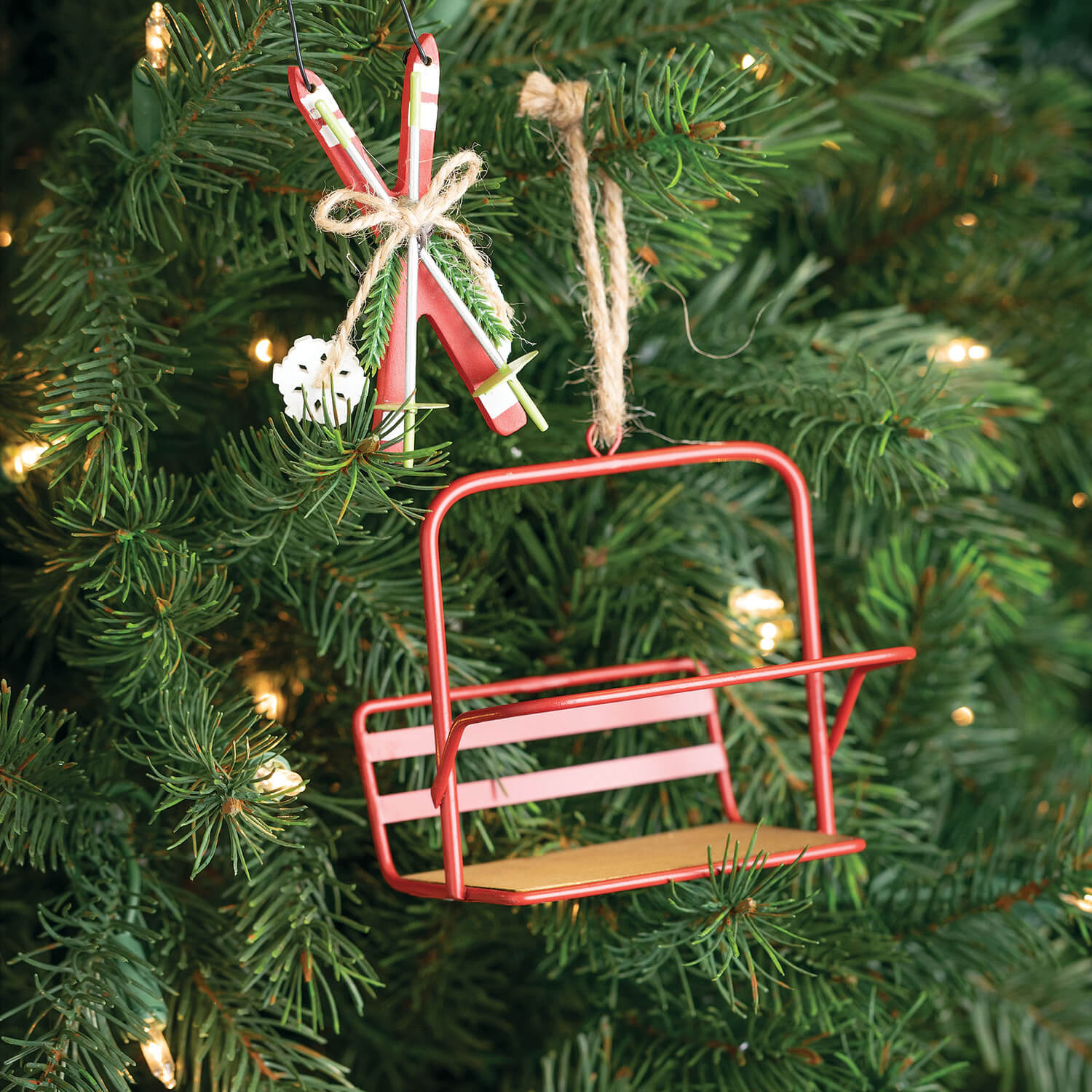 Red Metal Ski Lift Ornament