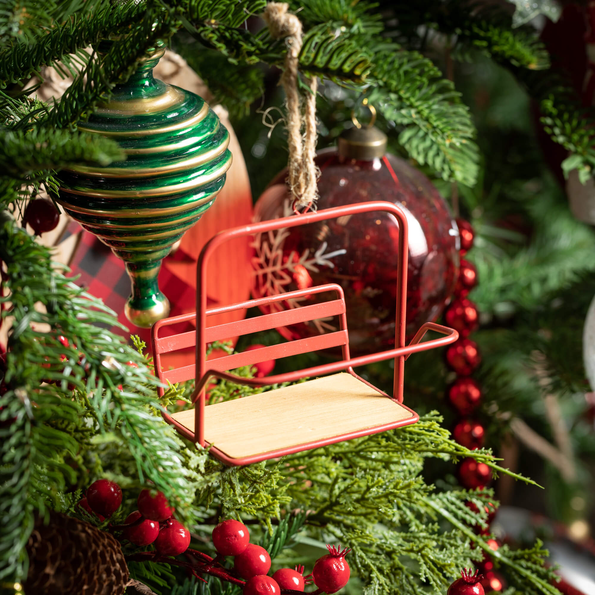 Red Metal Ski Lift Ornament