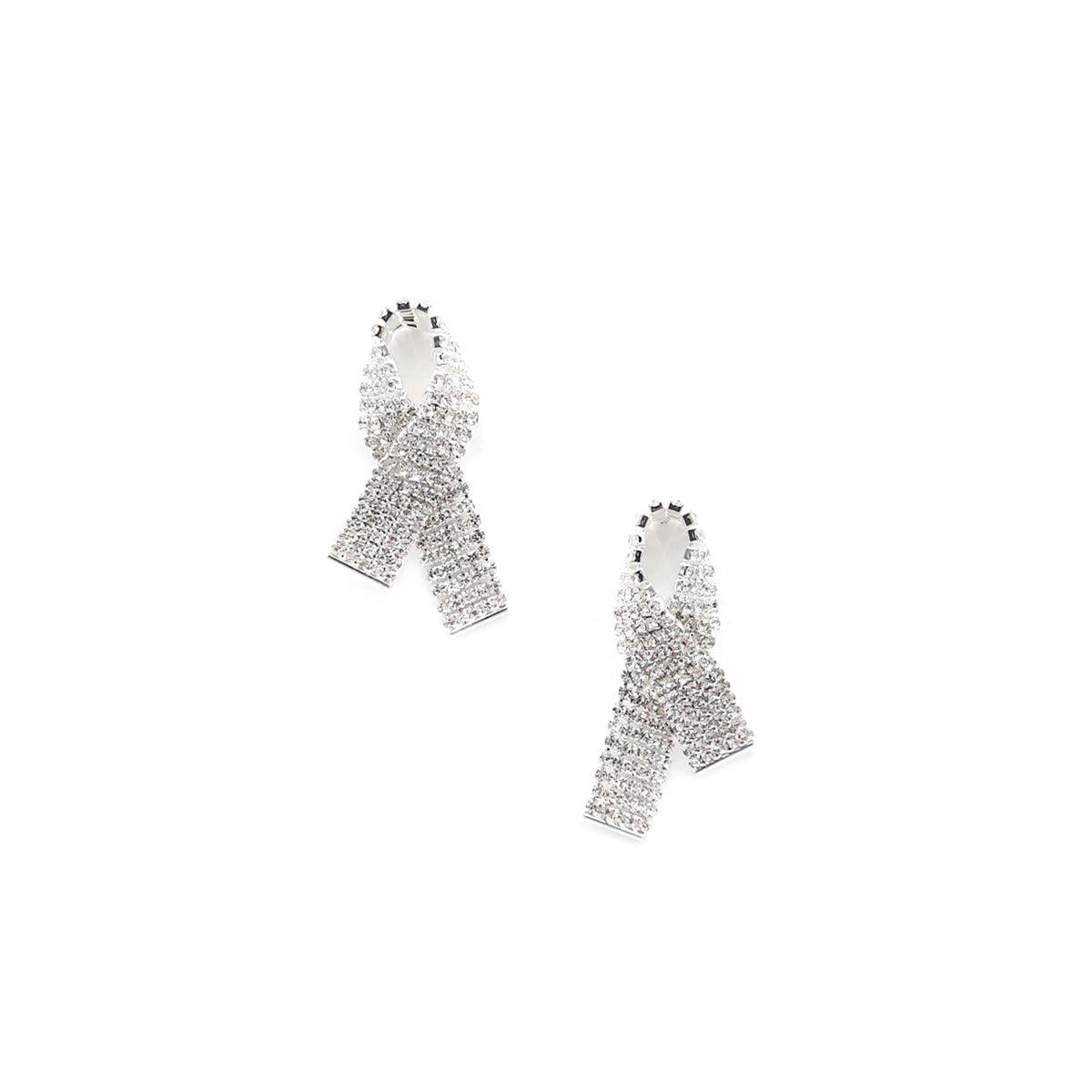 Rhinestone Awarness Bow Earring