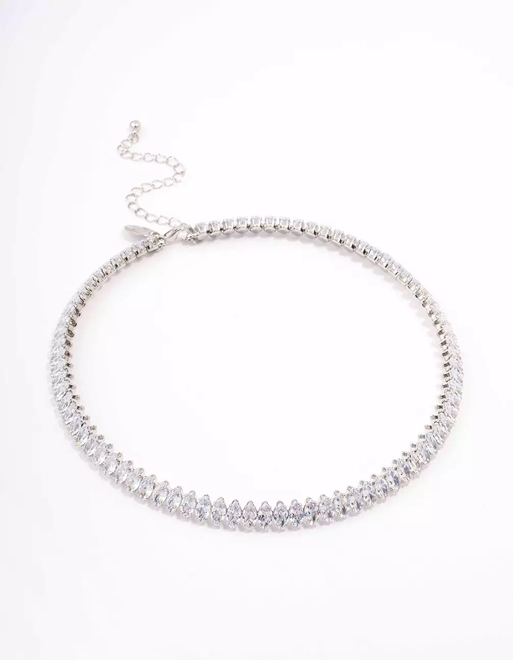 Rhodium Cubic Zirconia Navette Stone Choker