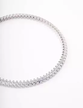 Rhodium Cubic Zirconia Navette Stone Choker