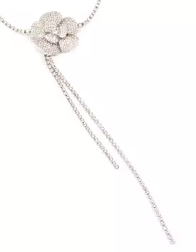 Rhodium Diamante Flower Choker