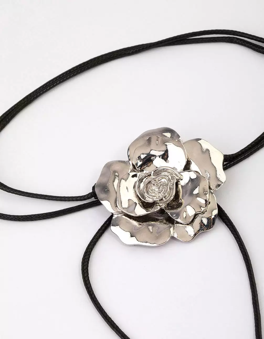 Rhodium Flower Cord Choker