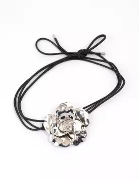 Rhodium Flower Cord Choker