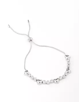 Rhodium Heart & Diamante Bracelet