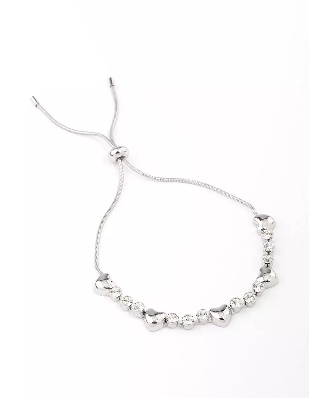 Rhodium Heart & Diamante Bracelet