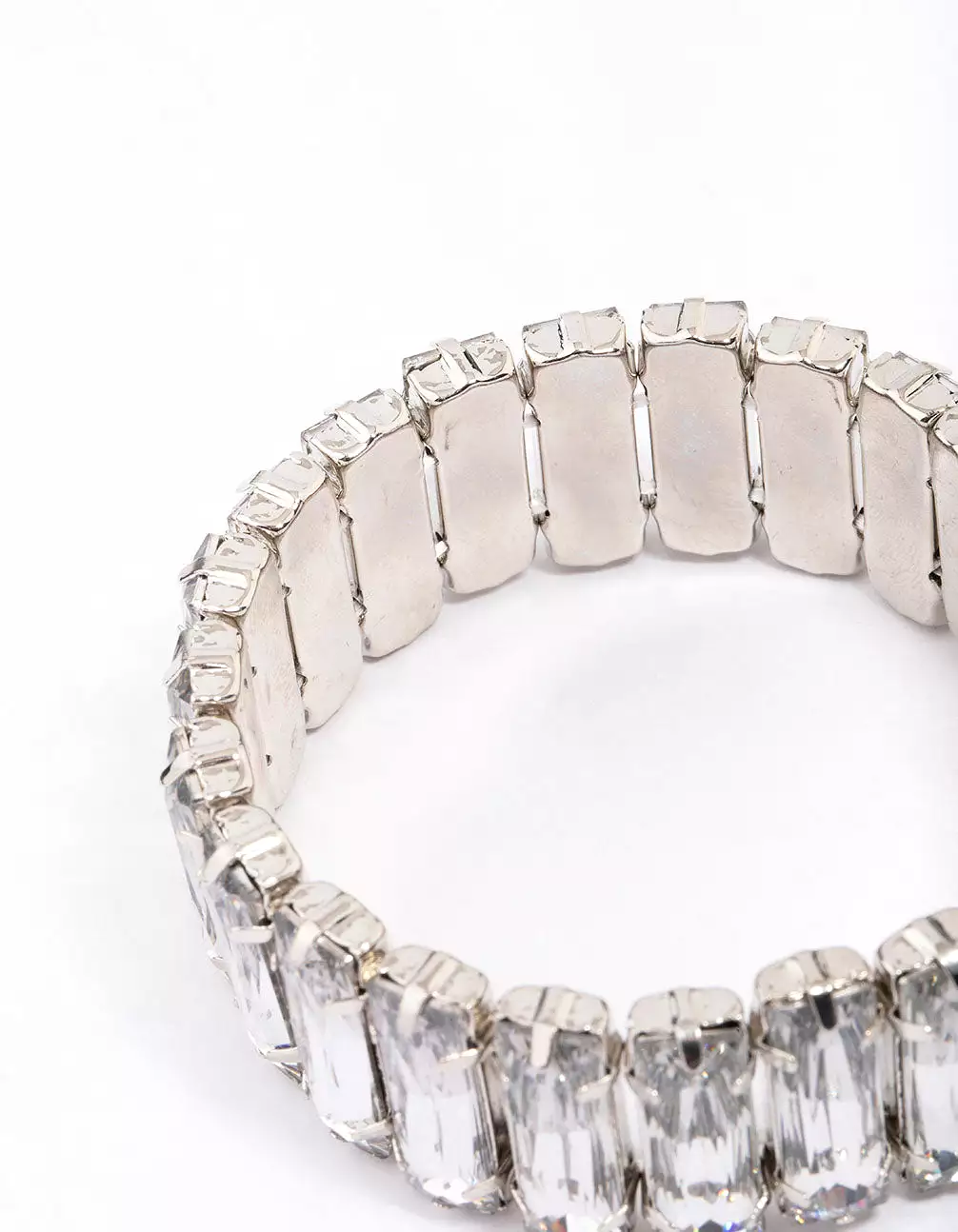 Rhodium Rectangular Stone Stretch Bracelet