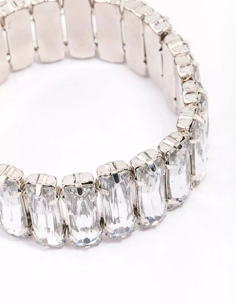 Rhodium Rectangular Stone Stretch Bracelet