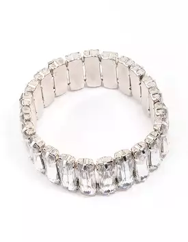 Rhodium Rectangular Stone Stretch Bracelet