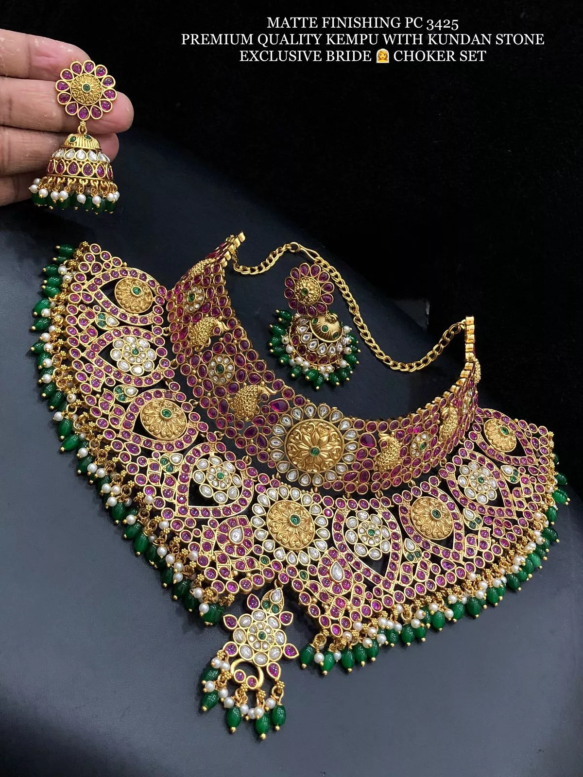 Shivakari , Matte Gold Finish Premium Quality Kemp with Kundan Stone Bridal Choker Set -SAY001BCA