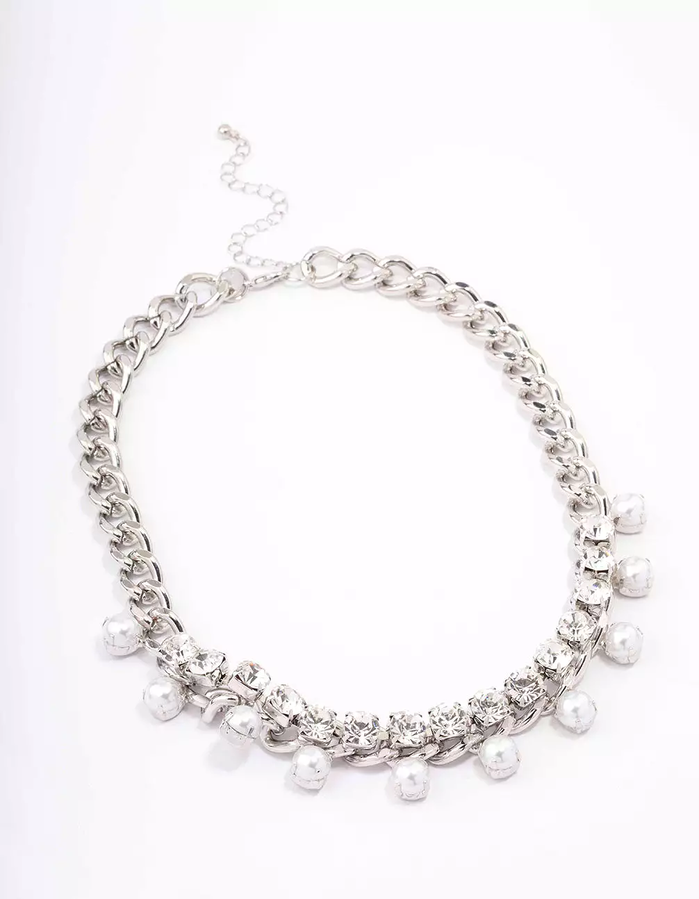 Silver Chunky Diamante & Pearl Choker