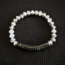 Silver Crystal Beaded Bracelet  with Black Crystal Bar