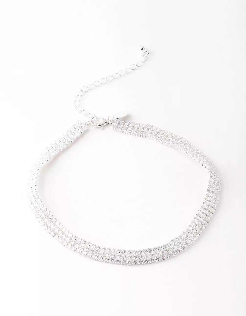 Silver Cubic Zirconia 3 Row Tennis Choker