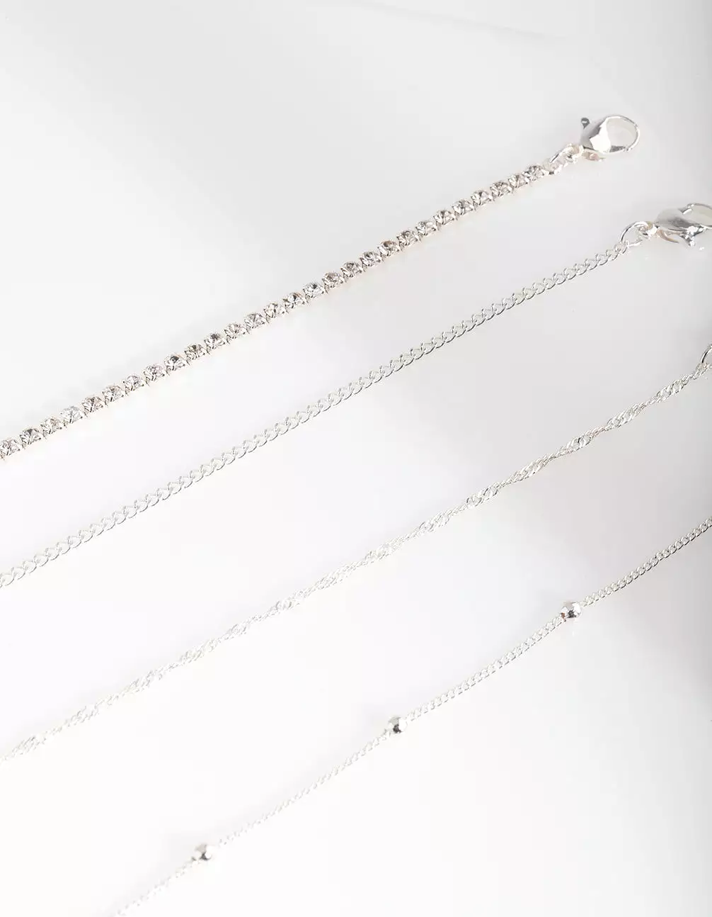 Silver Diamante Twist Anklet Bracelet 4-Pack