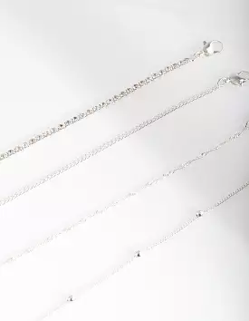 Silver Diamante Twist Anklet Bracelet 4-Pack