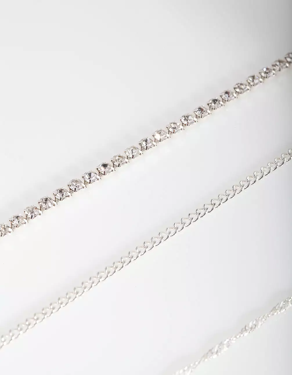 Silver Diamante Twist Anklet Bracelet 4-Pack