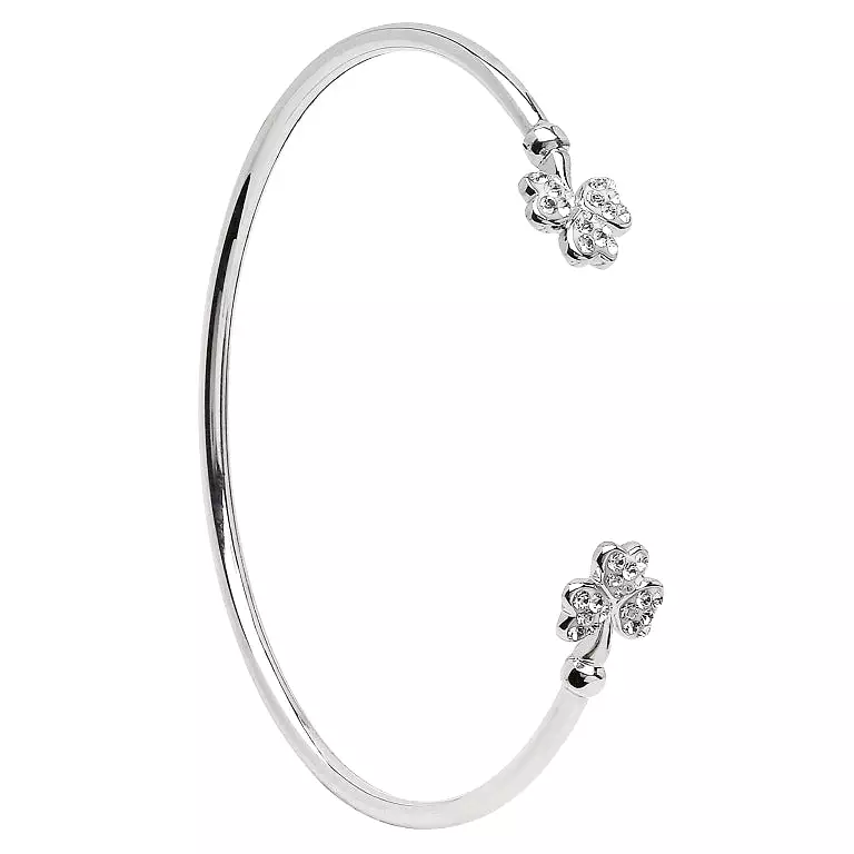 Silver Shamrock Bangle with Swarovski Crystal