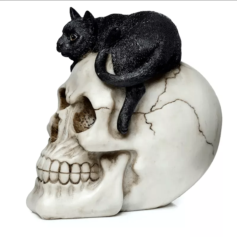 Skull with Black Cat Ornament