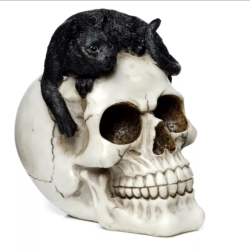 Skull with Black Cat Ornament