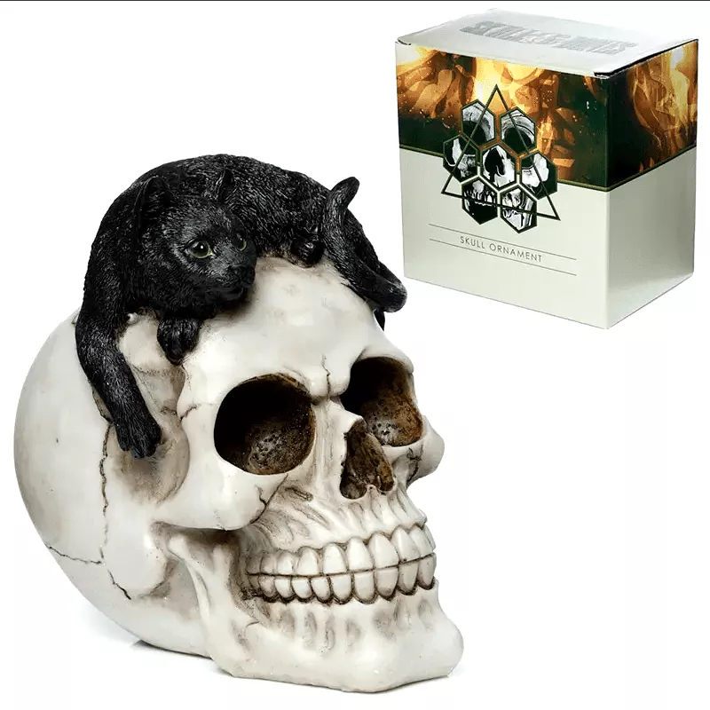 Skull with Black Cat Ornament