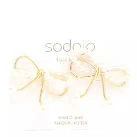 Sodajo Pear Bead Metal Bow God Dipped Earring