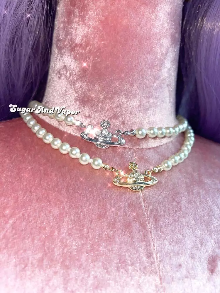 Sparkle Saturn Vintage Pearls Choker