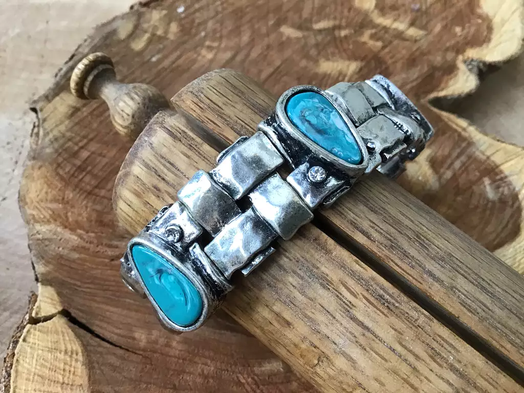 Stretch Turquoise, Crystal Woven Bracelet