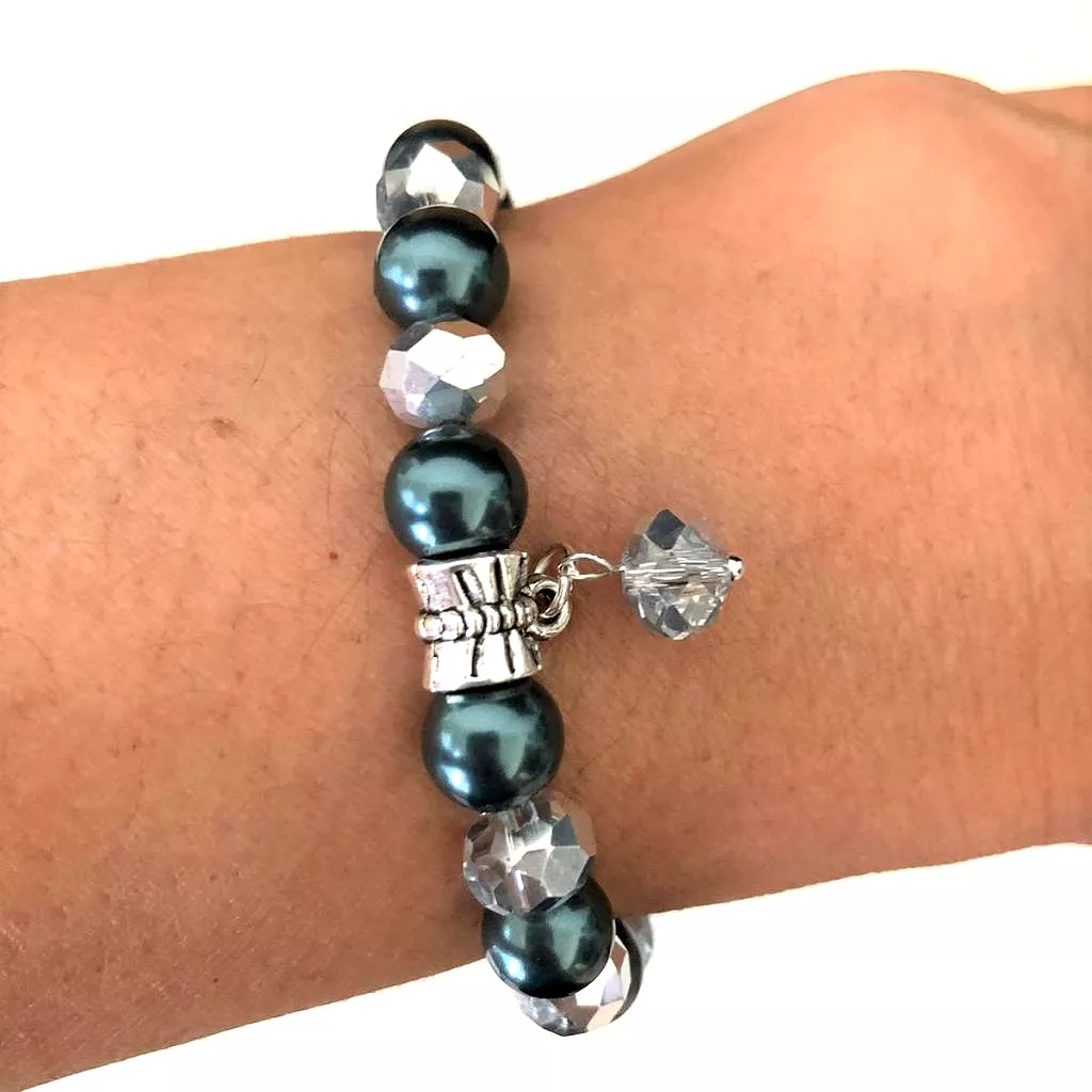 Tahitian Swarovski Pearl and Silver Crystal Beaded Bracelet