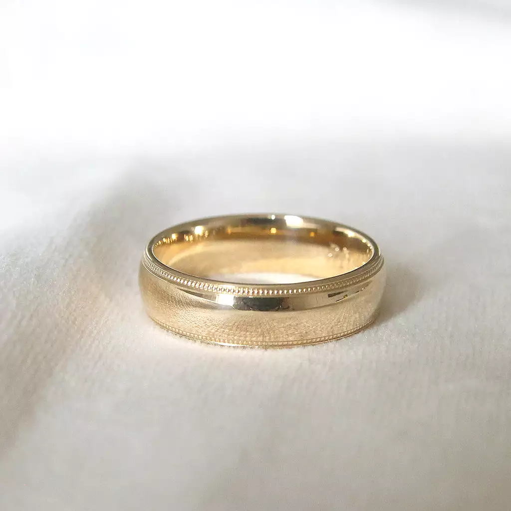 The Court Shape Wedding Band with Mill Grain Edges