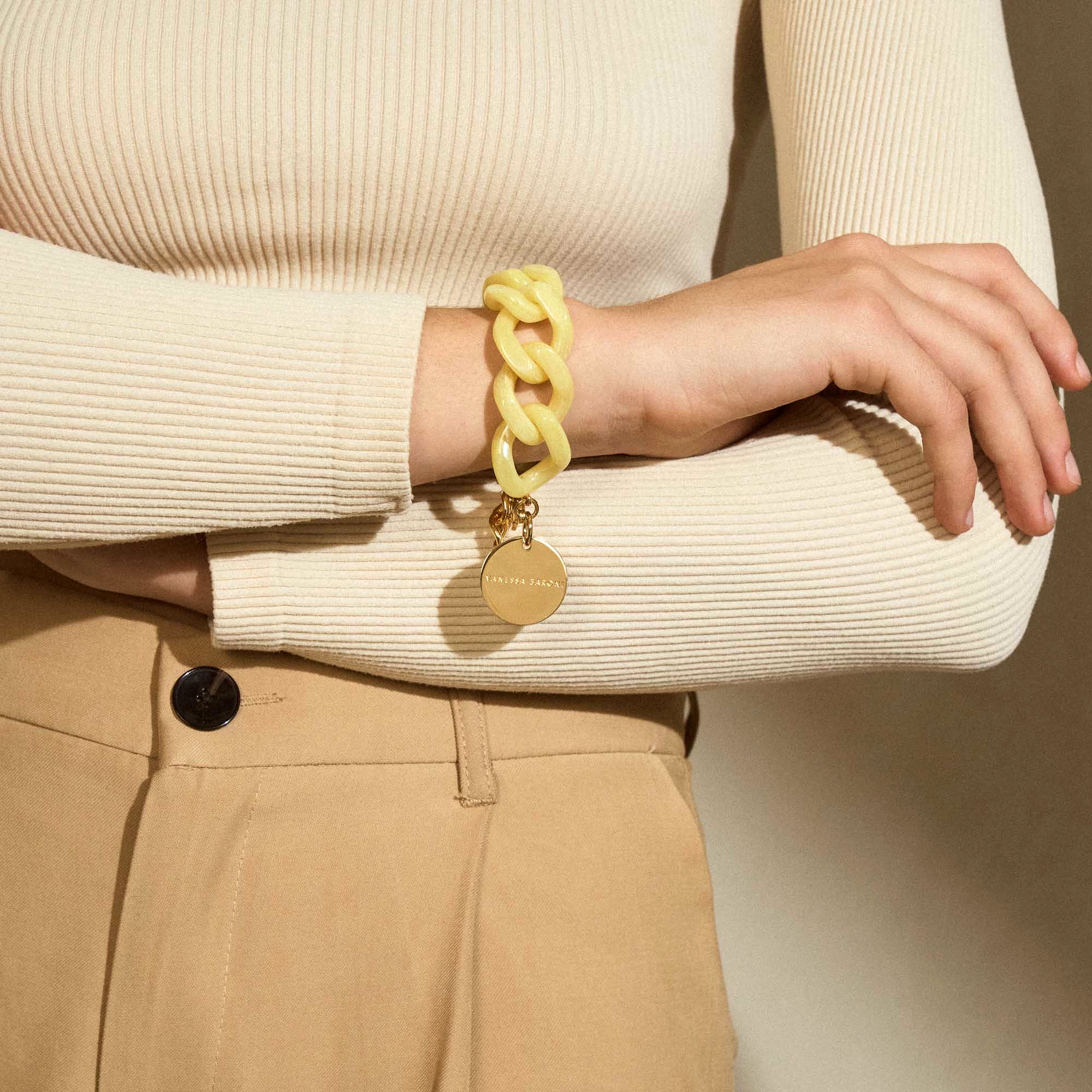 Vanessa Baroni Flat Chain Yellow Marble Bracelet