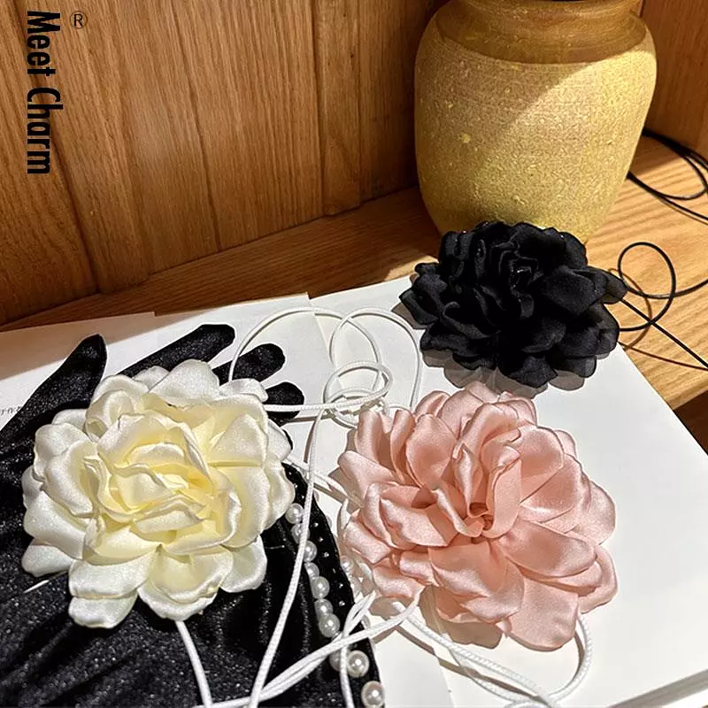 Vintage Elegant Big Rose Flower Choker Necklaces For Women Romantic Gothic Rope Chain Necklace Party Wedding Jewelry Girls Gifts