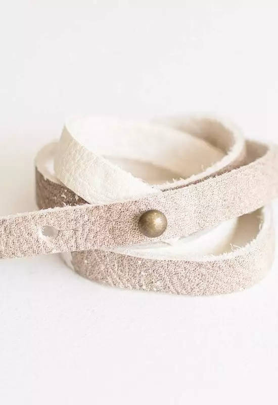 Vintage Hide Wrap Bracelet 29- White Taupe Leather