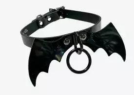 WIDE LEATHER BAT VAMP CHOKER PVC