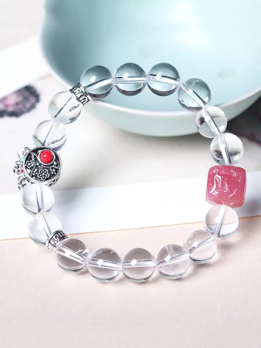 Women Ethnic White Crystal Woven Bracelet KL1045