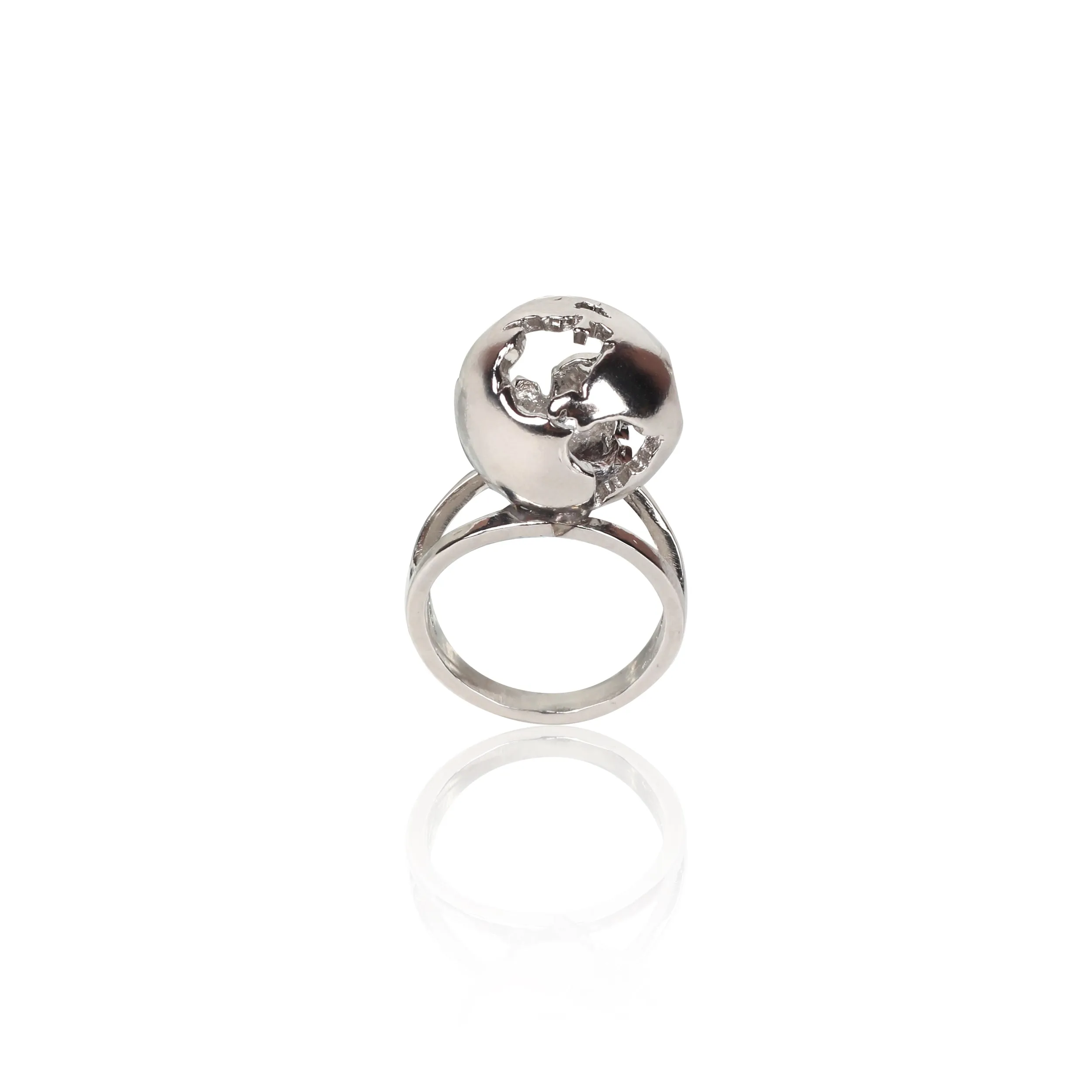 World Globe Ring Rhodium