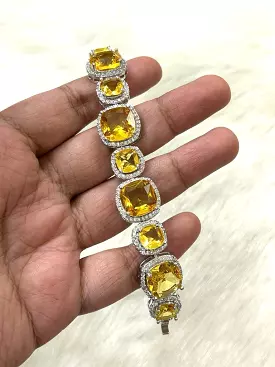 Yellow Cushion Cut Crystal Color Stone Single line Tennis Bracelet in Platinum finish for Women -SANDY001YB