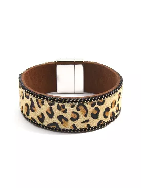 ZENZII B1359-LEO-TAN LEOPARD COWHIDE BRACELET - B1359-LEO-TAN-ZENZII