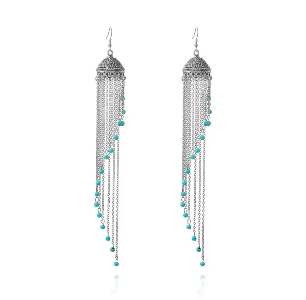 Zuowen Bohemian Vintage Tassel Beads Crown Drop Earrings For Women