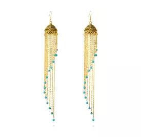 Zuowen Bohemian Vintage Tassel Beads Crown Drop Earrings For Women